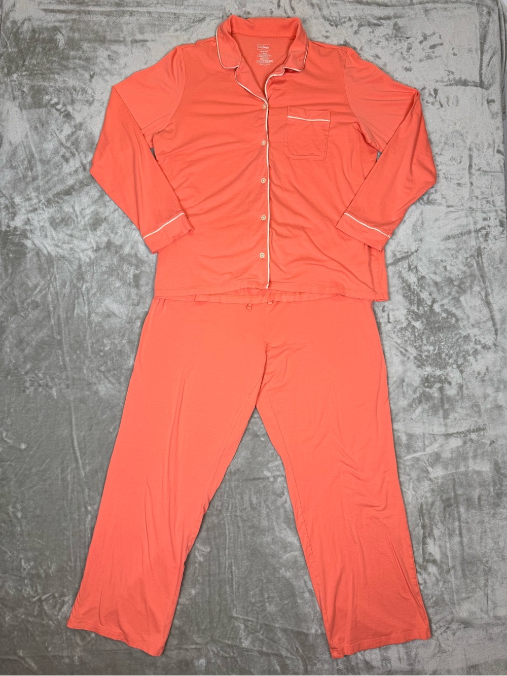 L.L. Bean Super Soft Shrink Free Long Sleeve Pajama Set Organic Cotton Pockets L